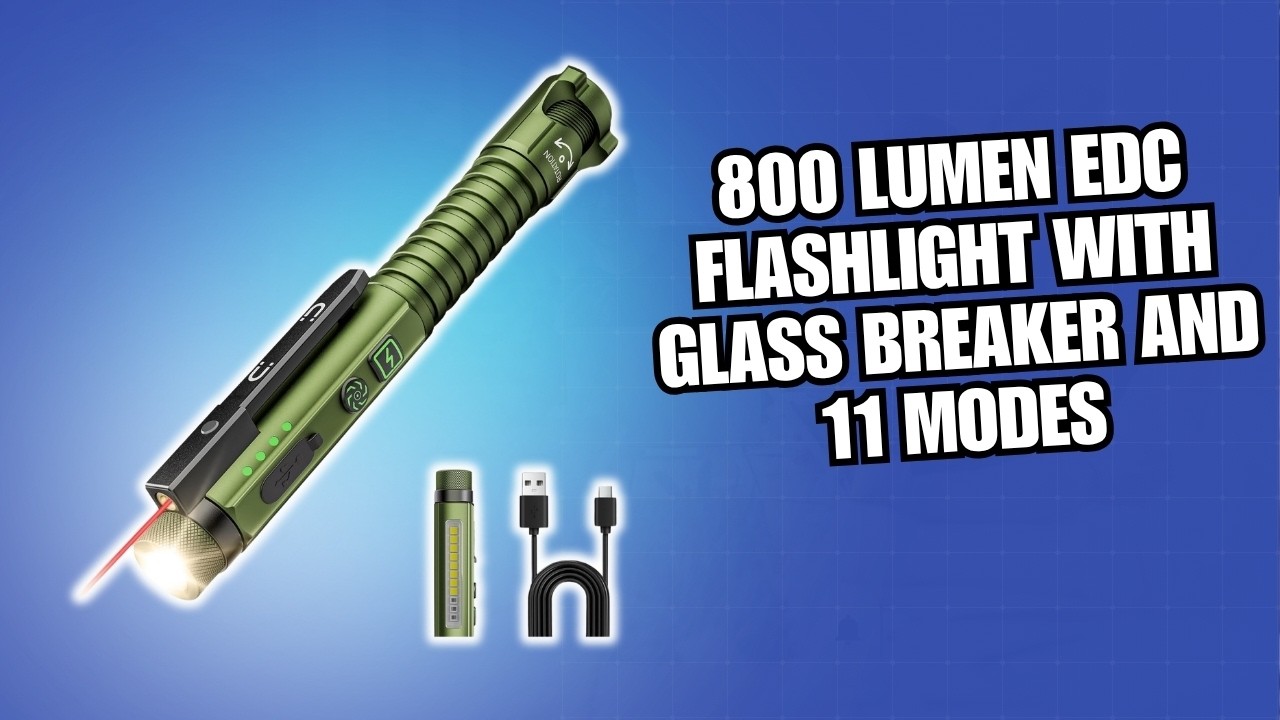 800 Lumen EDC Flashlight with Glass Breaker and 11 Modes